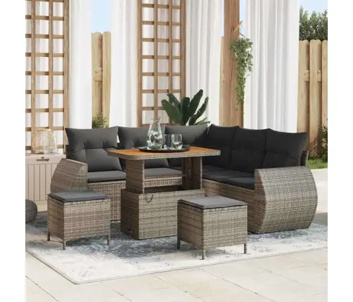 8 Daļu Dārza Dīvānu Komplekts Ar Spilveniem Pelēkā Poliratanā Akācijā. Vidaxl