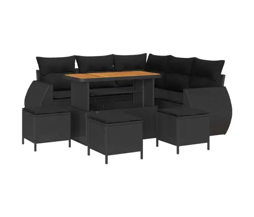 9 Daļu Dārza Dīvānu Komplekts Ar Spilveniem Melnā Poliratanā, Akācijas Koks Vidaxl