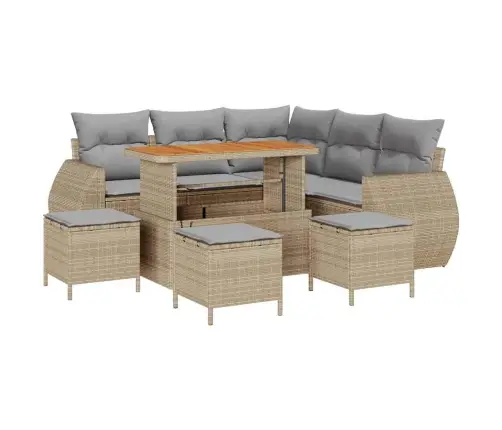 9 Daļu Dārza Dīvāns Ar Bēšiem Polirottēna Spilveniem Akācijā Vidaxl