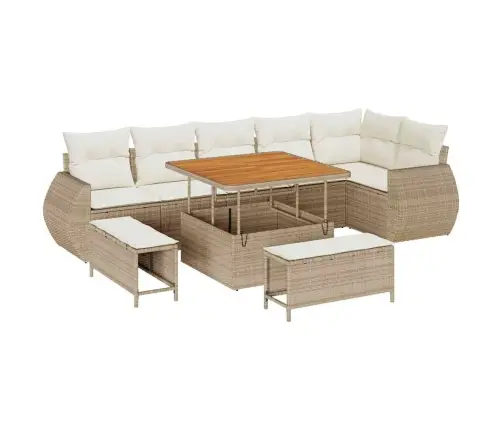 9 Daļu Dārza Dīvānu Komplekts Ar Spilveniem, Bēšā Poli Rattan Un Akāciju. Vidaxl 9 Daļu Dārza Dīvānu Komplekts Ar Spilveniem, Bēšā Poli Rattan Un Akāciju. Vidaxl