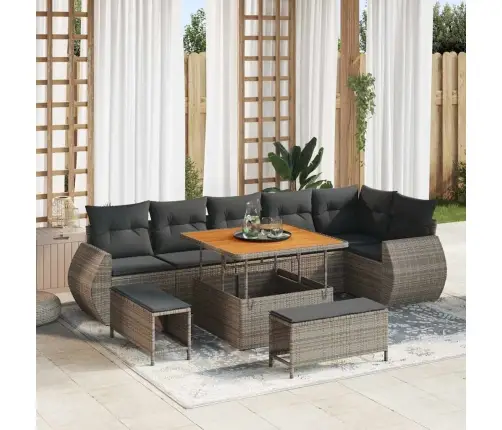 Sodo Sofų Rinkinys 9 Pcs Pilka Poliratanas