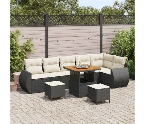 9 Daļu Dārza Dīvānu Komplekts Ar Spilveniem Melnā Poli Rattanā Un Akācijā Vidaxl