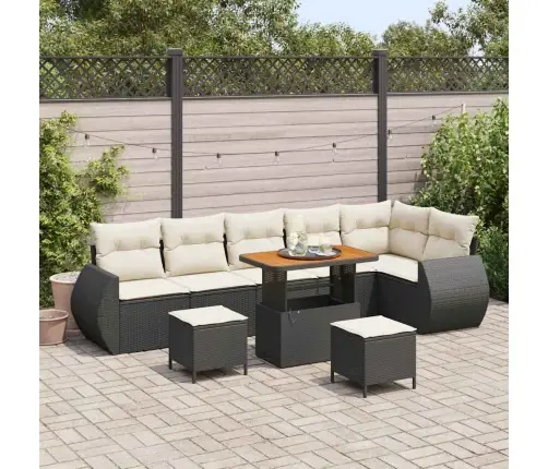 9 Daļu Dārza Dīvānu Komplekts Ar Spilveniem Melnā Polirotangā Un Akācija Vidaxl