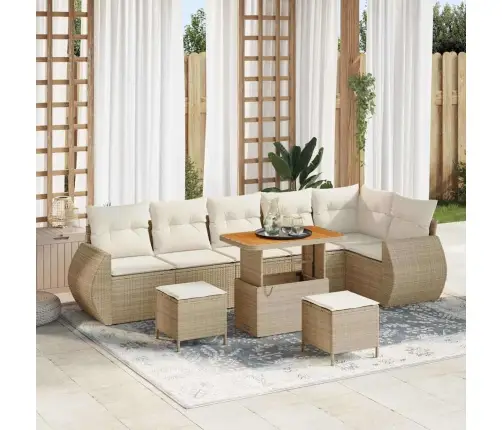 Sodo Sofų Rinkinys 9 Pcs Smėlio Poliratanas