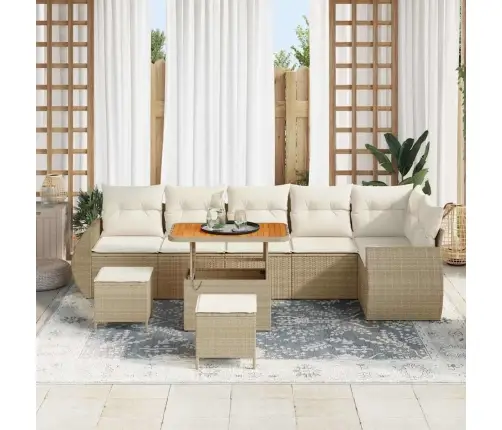 Sodo Sofų Rinkinys 9 Pcs Smėlio Poliratanas