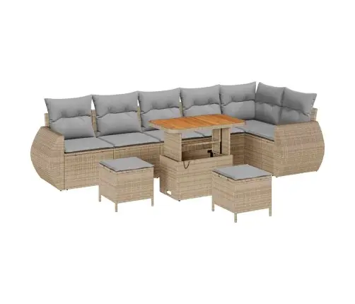 9 Daļu Dārza Dīvānu Komplekts Ar Spilveniem Bēšā Polirattanā Un Akācija Vidaxl