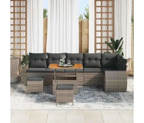 Sodo Sofų Rinkinys 9 Pcs Pilka Poliratanas