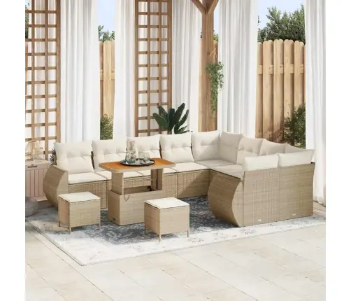 12 Gabalu Dārza Dīvānu Komplekts Ar Spilveniem, Bēšs, Polyratans, Akācija. Vidaxl