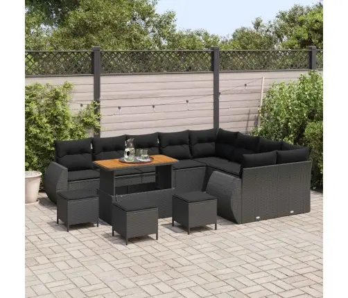 Sodo Sofų Rinkinys 13 Pcs Juoda Poliratanas