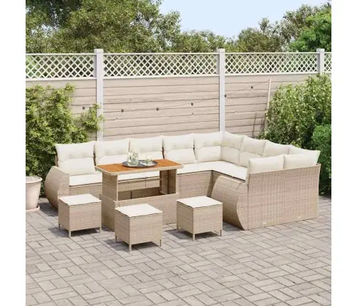 13 Daļu Dārza Dīvānu Komplekts Ar Spilveniem - Bēšs Poliratanā. Vidaxl