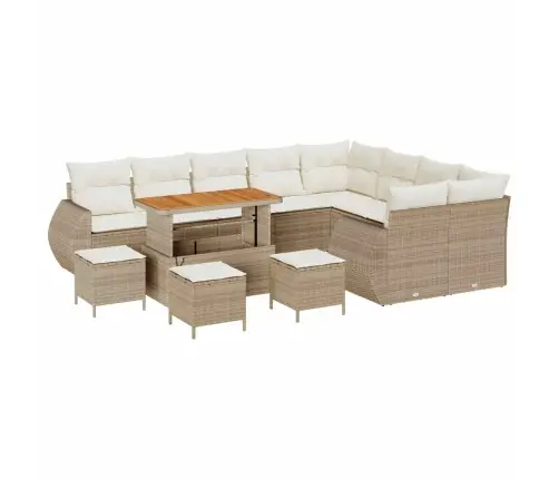 13 Daļu Dārza Dīvānu Komplekts Ar Spilveniem - Bēšs Poliratanā. Vidaxl