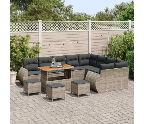 13 Daļu Dārza Dīvānu Komplekts Ar Spilveniem Pelēkā Polirotanga Akācijā Vidaxl