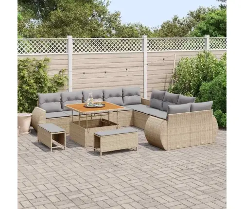 13 Daļu Dārza Dīvānu Komplekts Ar Spilveniem, Bēšs, Polirotangpalma, Akācija. Vidaxl