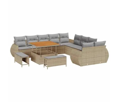 13 Daļu Dārza Dīvānu Komplekts Ar Spilveniem, Bēšs, Polirotangpalma, Akācija. Vidaxl