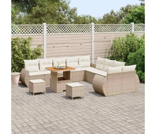 13 Gab. Dārza Dīvānu Komplekts Ar Spilveniem Bēšā Poliratanā Un Akācijas Koka. Vidaxl