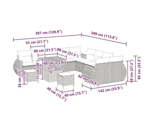 Dārza Dīvānu Komplekts 13 Pcs Pelēka Poliratāns Vidaxl