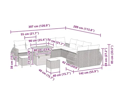 13 Daļu Dārza Dīvānu Komplekts Ar Spilveniem, Melns Polirats, Akācija. Vidaxl