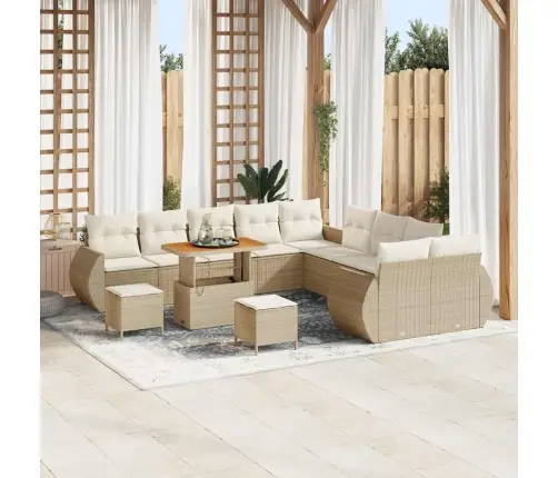 13 Daļu Dārza Dīvānu Komplekts Ar Spilveniem, Bēšs, Polirattan, Akācija. Vidaxl