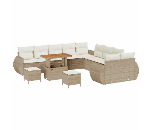 13 Daļu Dārza Dīvānu Komplekts Ar Spilveniem, Bēšs, Polirattan, Akācija. Vidaxl