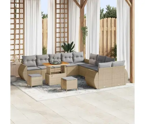 13 Daļu Dārza Dīvānu Komplekts Ar Spilveniem. Bēšā Krāsā, Polirattans, Akācija. Vidaxl