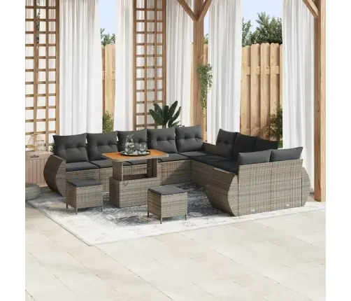 13 Daļīgs Dārza Dīvānu Komplekts Ar Spilveniem, Pelēks Polyratans, Akācija. Vidaxl