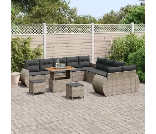 13 Daļīgs Dārza Dīvānu Komplekts Ar Spilveniem, Pelēks Polyratans, Akācija. Vidaxl