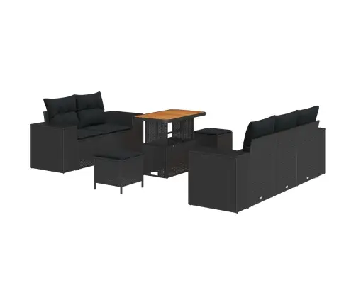 8 Daļu Dārza Dīvānu Komplekts Ar Spilveniem Melnā Polirātā Un Akācijas Koka Vidaxl