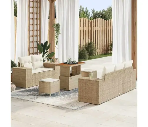 Sodo Sofų Rinkinys Su Pagalve 8 Pcs Smėlio Poliratanas