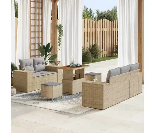 8 Daļu Dārza Dīvānu Komplekts Ar Spilveniem Bēšas Poliratanas Vidaxl