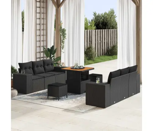 9 Daļu Dārza Dīvānu Komplekts Ar Spilveniem Melnā Poliratānā Vidaxl