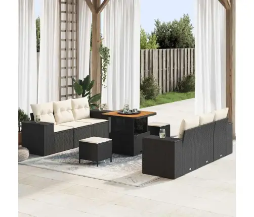 9 Daļu Dārza Dīvānu Komplekts Ar Spilveniem Melnā Poliratanā Vidaxl