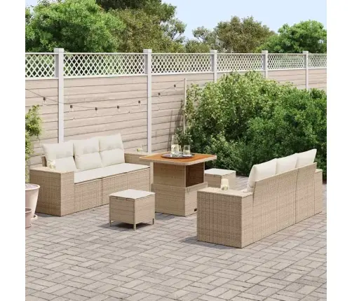 9 Daļu Dārza Dīvānu Komplekts Ar Spilveniem, Bēšs, Poli Rotangpalma Un Akācija Vidaxl