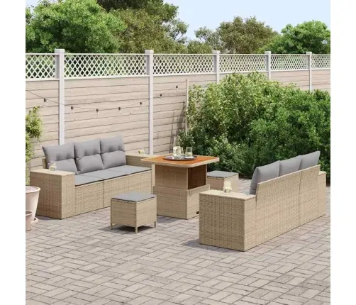 9 Daļu Dārza Dīvānu Komplekts Ar Bēšiem Polirotangā Un Akāciju Vidaxl