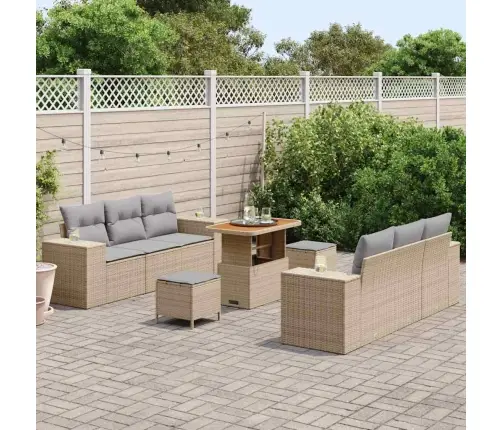 9 Daļu Dārza Dīvānu Komplekts Ar Spilveniem Bēšā Krāsā, Poliratanis, Akācija Vidaxl