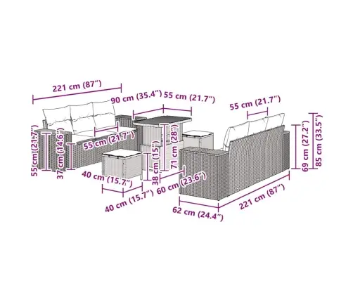 9 Daļu Dārza Dīvānu Komplekts Ar Spilveniem Bēšā Krāsā, Poliratanis, Akācija Vidaxl