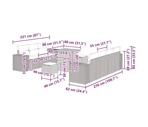 Dārza Dīvānu Komplekts 10 Pcs Bēša Poliratāns Vidaxl