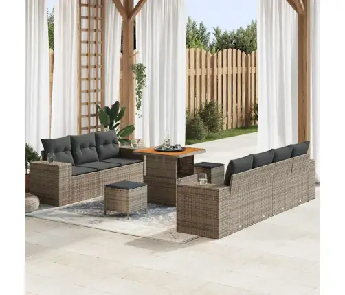 Sodo Sofų Rinkinys 10 Pcs Pilka Poliratanas