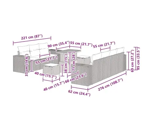 Aia Diivanikomplekt 10 Pcs Must Polürotang