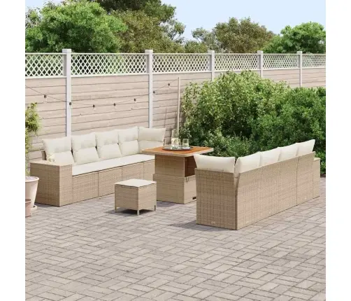 Sodo Sofų Rinkinys Su Pagalve 11 Pcs Smėlio Poliratanas