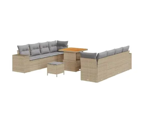 11 Daļu Dārza Dīvānu Komplekts Ar Spilveniem, Bēšs, Poli Rattan, Akācija Vidaxl