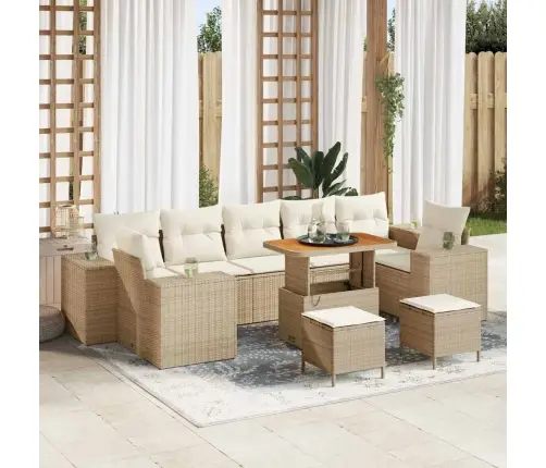 Sodo Sofų Rinkinys 10 Pcs Smėlio Poliratanas