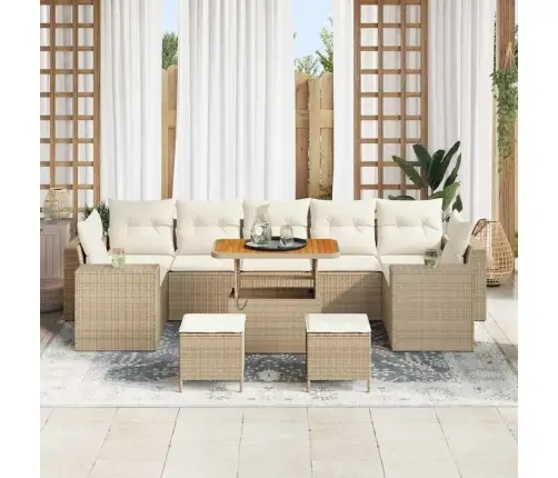 Sodo Sofų Rinkinys 10 Pcs Smėlio Poliratanas