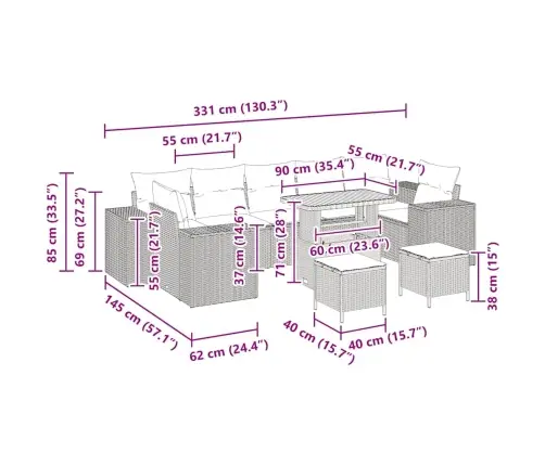 Sodo Sofų Rinkinys 10 Pcs Smėlio Poliratanas