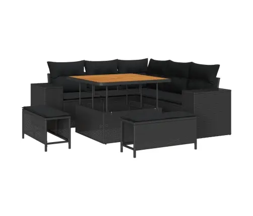 Sodo Sofų Rinkinys Su Pagalve 8 Pcs Juoda Poliratanas