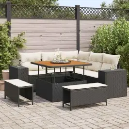 Sodo Sofų Rinkinys 8 Pcs Juoda Poliratanas