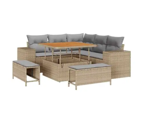 Sodo Sofų Rinkinys Su Pagalve 8 Pcs Smėlio Poliratanas