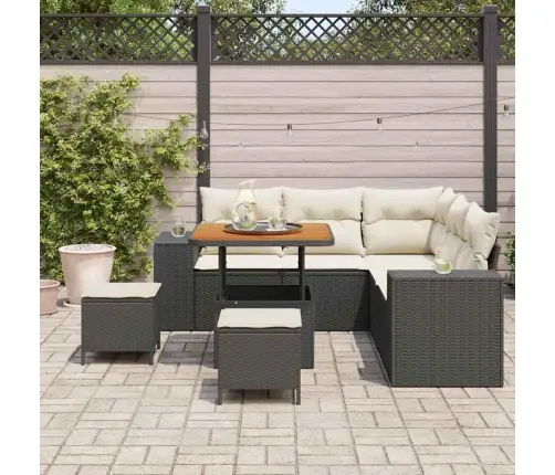 8 Gab. Dārza Dīvānu Komplekts Ar Spilveniem Melnā Poli Rotangpalmas Akācijas Vidaxl