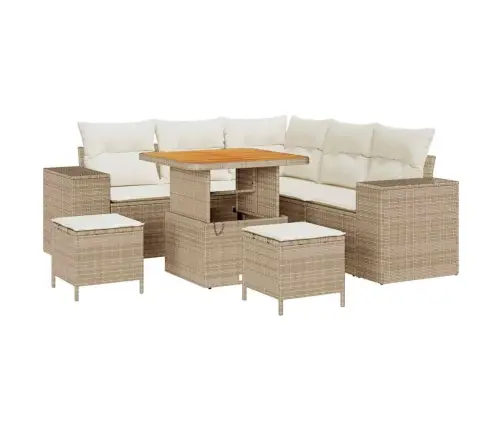 8 Daļu Dārza Dīvānu Komplekts Ar Bēšajiem Polirattan Sēdekļiem, Akācija Vidaxl