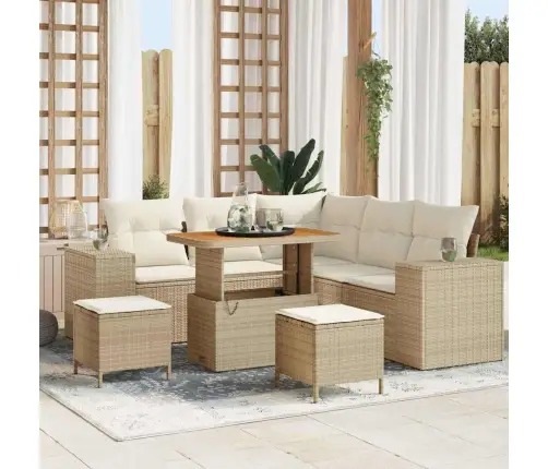 Sodo Sofų Rinkinys Su Pagalve 8 Pcs Smėlio Poliratanas