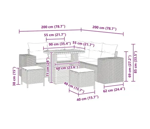 Sodo Sofų Rinkinys Su Pagalve 8 Pcs Smėlio Poliratanas